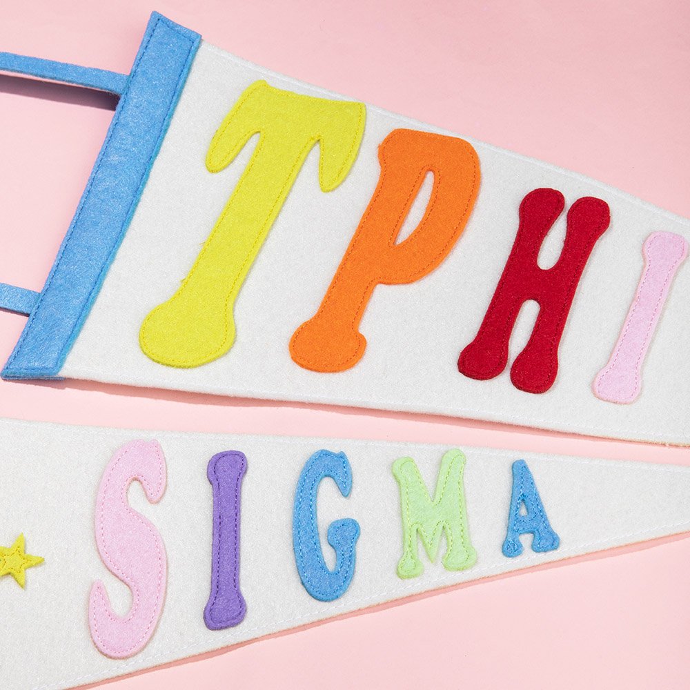 Personlig Sorority Rainbow Pennant Flag Colorful Felt Wall Banner Art Dorm Decor Bid Day Back to School Present till vän 3