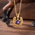 Collana e orecchini a ferro di cavallo personalizzati con zircone e pietra di nascita del cuore Regalo portafortuna per ragazza, fidanzata, amante dei