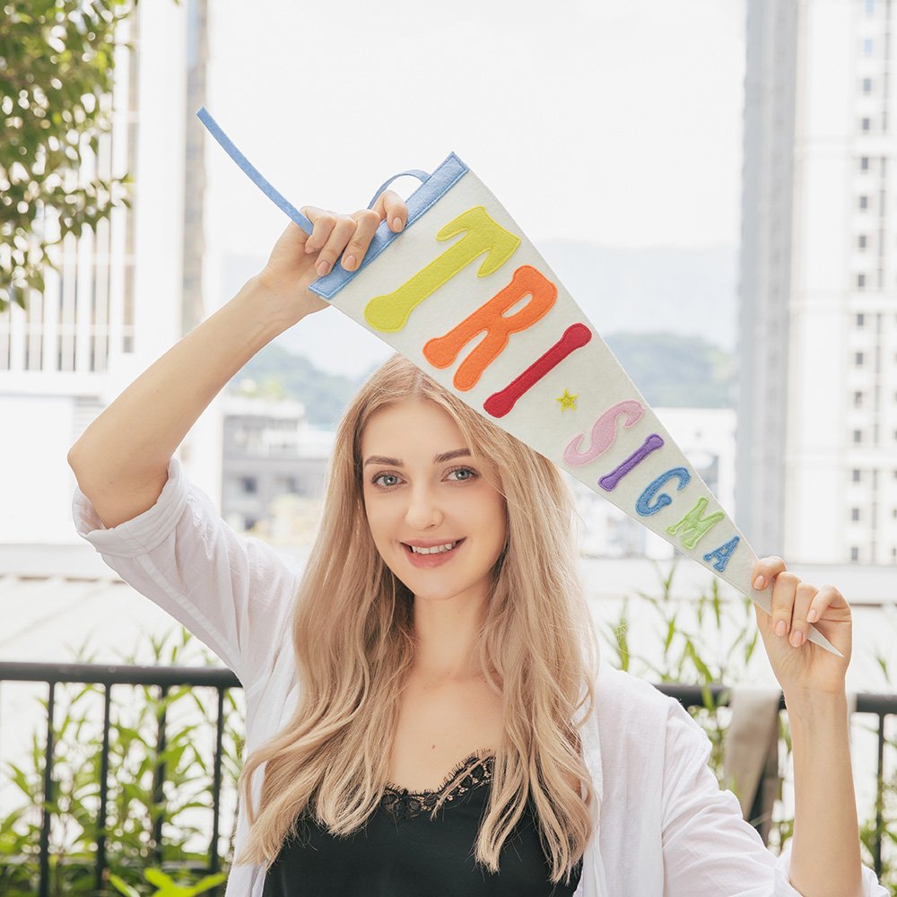 Personlig Sorority Rainbow Pennant Flag Colorful Felt Wall Banner Art Dorm Decor Bid Day Back to School Present till vän 2