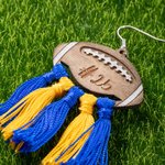 Personalized A Pair of Bohemian Style Wood Football Earrings with Team Color Tassel and Engraved Text Gift for Football Fans Friend or Family