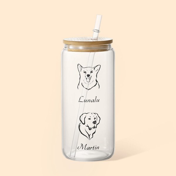 Personalised Pet Portrait Coffee Cup with Name 20oz Dog Photo Soda Can Glass with Bamboo Lid and Straw Pet Lover Gift Birthday Gift