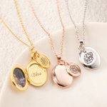 Personalized Photo and Text Oval Locket Necklace with Engraved Birth Flower Disc Charm Mother's Day Birthday Gift for Women Girls