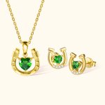 Collana e orecchini a ferro di cavallo personalizzati con zircone e pietra di nascita del cuore Regalo portafortuna per ragazza, fidanzata, amante dei