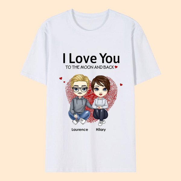 Gepersonaliseerd I Love You To The Moon And Back T-shirt Comfortabel Zacht Valentijnsdag Verjaardagscadeau voor echtpaar Vrouw Vriendin Echtgenoot