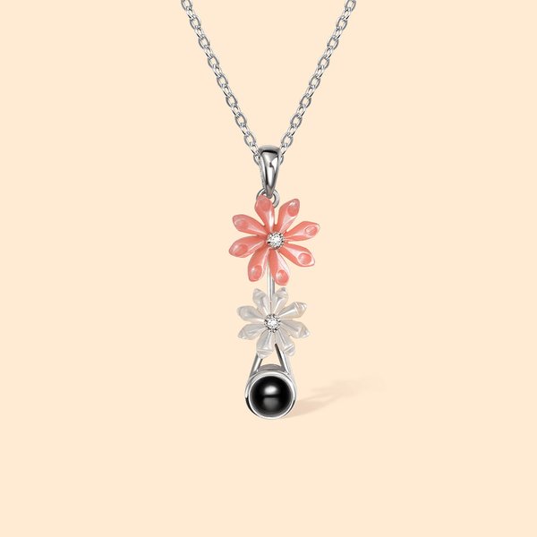 Personalised Brass Projection Necklace with Daisy Flowers Anniversary Gift Birthday Gift for Her