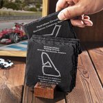 Personalised Racing Car Circuit Race Track Engraved Slate Coaster Set with Text Birthday Gift for Auto Enthusiasts or Motorsport Lovers