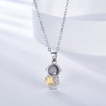 Personalized Astronaut Space Moon Star Photo Projection Necklace with I Love You 100 Languages Couple Gift
