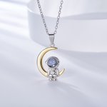 Personalized Astronaut Space Moon Star Photo Projection Necklace with I Love You 100 Languages Couple Gift