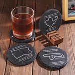 Personalised Racing Car Circuit Race Track Engraved Slate Coaster Set with Text Birthday Gift for Auto Enthusiasts or Motorsport Lovers