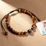 Bracelet de Projection Personnalisé avec Photo Perles Œil-de-tigre Typiques Cadeau d'Anniversaire Saint-Valentin pour Homme