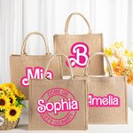 Sac à Main en Jute Personnalisé avec Nom ou Lettre Police Poupée Rose Cadeau d'Anniversaire Saint-Valentin pour Voyage Camping Achat