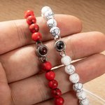 Bracelet de Projection Personnalisé avec Photo Perles Œil-de-tigre Typiques Cadeau d'Anniversaire Saint-Valentin pour Homme