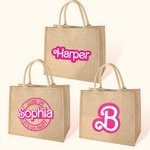 Sac à Main en Jute Personnalisé avec Nom ou Lettre Police Poupée Rose Cadeau d'Anniversaire Saint-Valentin pour Voyage Camping Achat