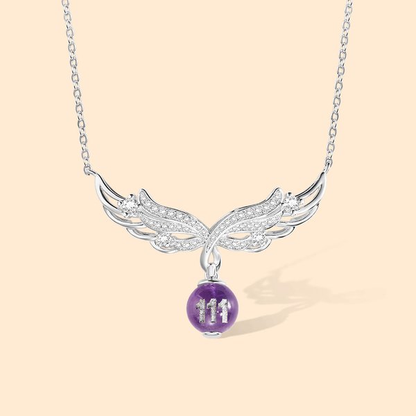 Personalised Glitter Sparkling Angel Wings Necklace with CZ Healing Crystal and Lucky Number for Women Spiritual Numerology Jewellery
