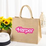 Sac à Main en Jute Personnalisé avec Nom ou Lettre Police Poupée Rose Cadeau d'Anniversaire Saint-Valentin pour Voyage Camping Achat