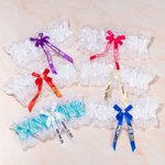 Personalised Something Blue Elasticity Pearl Lace Bowknot Garter with Name and Date Wedding Gift for the Bride