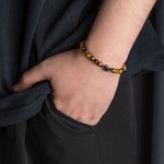 Bracelet de Projection Personnalisé avec Photo Perles Œil-de-tigre Typiques Cadeau d'Anniversaire Saint-Valentin pour Homme