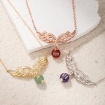 Personalised Glitter Sparkling Angel Wings Necklace with CZ Healing Crystal and Lucky Number for Women Spiritual Numerology Jewellery