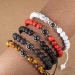 Bracelet de Projection Personnalisé avec Photo Perles Œil-de-tigre Typiques Cadeau d'Anniversaire Saint-Valentin pour Homme