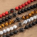 Bracelet de Projection Personnalisé avec Photo Perles Œil-de-tigre Typiques Cadeau d'Anniversaire Saint-Valentin pour Homme