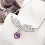 Personalised Glitter Sparkling Angel Wings Necklace with CZ Healing Crystal and Lucky Number for Women Spiritual Numerology Jewellery