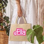 Sac à Main en Jute Personnalisé avec Nom ou Lettre Police Poupée Rose Cadeau d'Anniversaire Saint-Valentin pour Voyage Camping Achat