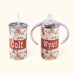 Personalized 12oz Spill Proof  Stainless Steel Western Cowboy Style Sippy Cup Gift for Toddler or Kid