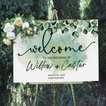 Personalized Eucalyptus Theme Welcome to Wedding Sign with Name and Date Bridal Shower Wedding Reception Ceremony Decor Gift for New Couple
