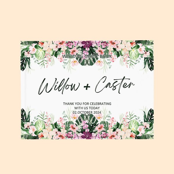 Gepersonaliseerde Hawaiian stijl bruiloft gastenboek Rustieke gastenboek cadeau voor bruiloft decor Bridal Shower Keepsake Gift