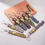 Llavero personalizado de cuero con el nombre bordado de un conductor de autobus Regalo para profesores Regalo de vuelta al cole para un conductor de a