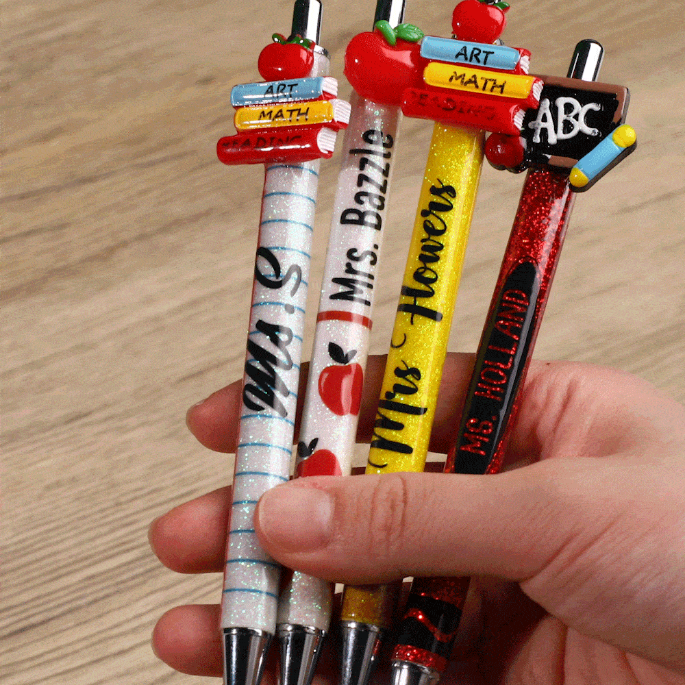 Personalized Apple Crayon Glitter Teacher Beaded Pen with Name Ball-Point Pen Appreciation Thanksgiving Day Gift for Teacher
