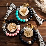 Bracelet personnalisé avec impression vache Porte-clés Highland Cow avec nom Bracelet en silicone avec perles pour femmes filles