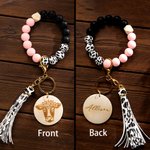 Bracelet personnalisé avec impression vache Porte-clés Highland Cow avec nom Bracelet en silicone avec perles pour femmes filles