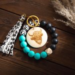 Bracelet personnalisé avec impression vache Porte-clés Highland Cow avec nom Bracelet en silicone avec perles pour femmes filles