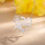 Personalized Birth Flower Heart Necklace with Name Floral Jewellery Mother's Day Valentine Anniversary Bridesmaid Gift