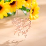 Personalized Birth Flower Heart Necklace with Name Floral Jewellery Mother's Day Valentine Anniversary Bridesmaid Gift
