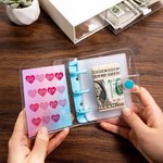 Personalised Mini Money Saving Challenge Binder with 15 Transparent Envelop Pages Cash ID Card Stuffing Gift for Family Friends