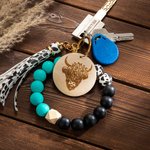 Bracelet personnalisé avec impression vache Porte-clés Highland Cow avec nom Bracelet en silicone avec perles pour femmes filles
