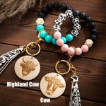 Bracelet personnalisé avec impression vache Porte-clés Highland Cow avec nom Bracelet en silicone avec perles pour femmes filles