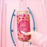 Personalized 20oz Hot Pink Fashion Girl Glass Tumbler with Lid and Straw Birthday Christmas Gift for Kid or Wedding Gift for Bachelorette Party