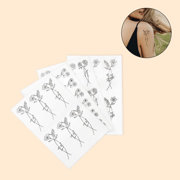 Tatouage Personnalisé avec Fleur de Naissance et 2 Prénoms Autocollant de Tatouage pour Famille Couple Meilleure Amie