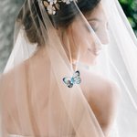 Personalised Silk Butterfly Brooch Pin with Words Photo and Crystal Memorial Graduation Wedding Gift for Bride Graduate