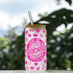 Personalized 20oz Hot Pink Fashion Girl Glass Tumbler with Lid and Straw Birthday Christmas Gift for Kid or Wedding Gift for Bachelorette Party