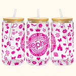 Personalized 20oz Hot Pink Fashion Girl Glass Tumbler with Lid and Straw Birthday Christmas Gift for Kid or Wedding Gift for Bachelorette Party