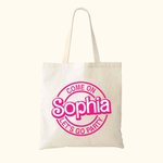 Personalized Pink Doll Inspired Reusable Canvas Tote Bag with Letter or Name for Camping Shopping Travel Birthday Wedding Gift for Her