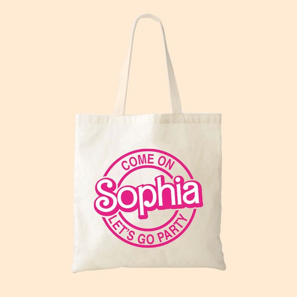 Personalized Pink Doll Inspired Reusable Canvas Tote Bag with Letter or Name for Camping Shopping Travel Birthday Wedding Gift for Her