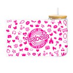 Personalized 20oz Hot Pink Fashion Girl Glass Tumbler with Lid and Straw Birthday Christmas Gift for Kid or Wedding Gift for Bachelorette Party