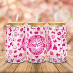 Personalized 20oz Hot Pink Fashion Girl Glass Tumbler with Lid and Straw Birthday Christmas Gift for Kid or Wedding Gift for Bachelorette Party
