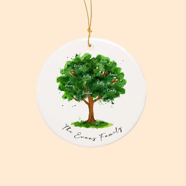 Personalised Family Tree Ceramic Christmas Ornament with Names Gift for Grandparents Home Decoration Family Keepsake