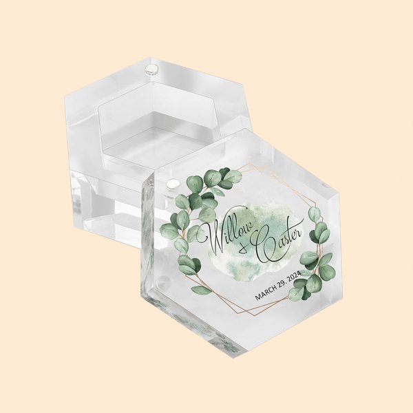 Personalised Acrylic Ring Box with Magnetic Eucalyptus Ring Bearer Bride Accessory Engagement Wedding Ceremony Gift for Newlyweds